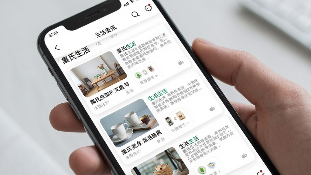 ��������APP��Ѷҳ��չʾ���ֻ���Ļ��ʾ���������������Ѷ�б�������ͼ�Ĳ�ï�����¿�Ƭ������Ϊ���İ�ɫ��������£��Ű����룬ϸ�����������ʸɾ����޶���Ԫ��