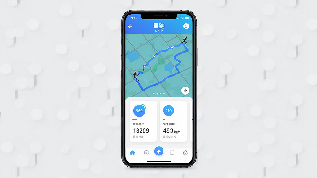 ��������������չʾ������Ϊһ�������ֻ���Ļ��ʾ����APP���˶���¼ҳ�棬����Ϊ���з����ֻ�����Ļ����ʾ�ܲ��켣��ͼ���������ݿ�Ƭ���Ű������·ֲ㣬���Ϊ�ִ��Ƽ��б�ƽ����ƣ�ϸ�ڰ�����ɫ��������ɫ��Բ������ͼ�ꡢ�ײ������������ʸ���ɾ��޶���Ԫ��