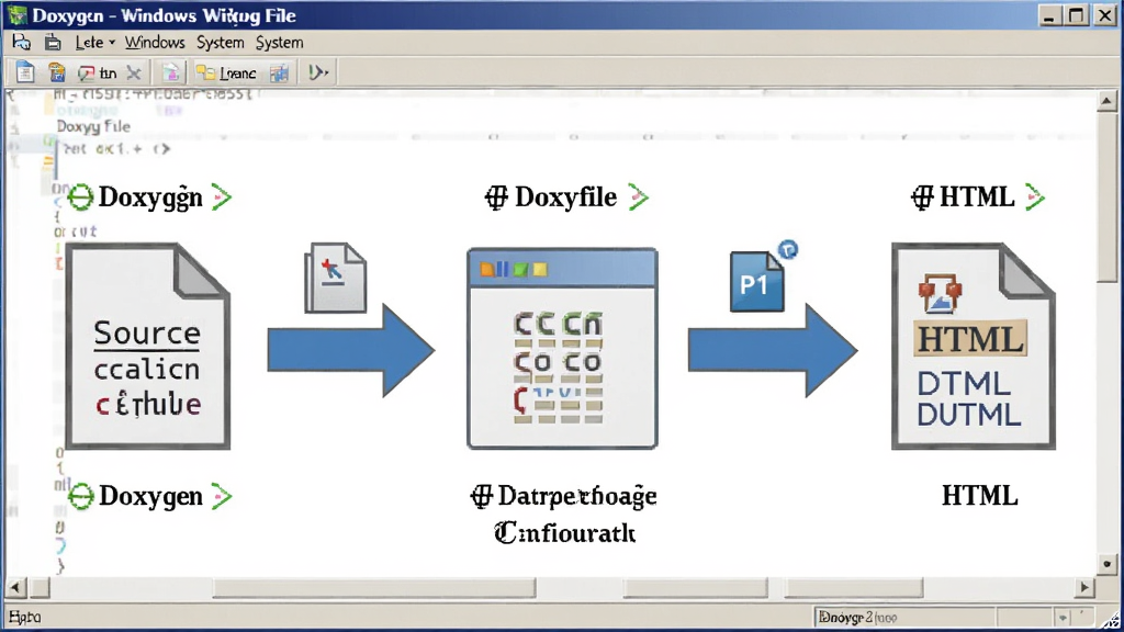 һ��չʾ Doxygen �� Windows ϵͳ�����в������ĵ�������ͼ������Ϊ��Դ���ļ��� Doxyfile �����ٵ� HTML �ĵ�������������̣�����Ϊ�����ҵ����̼�ͷ���ӣ��Ű�������עÿ���������ƣ����Ϊ�����Ϣͼ��ϸ�ڰ����ļ�ͼ�ꡢ��ͷ�����ֱ�ǩ�����ʸ��壬����ɾ����޶���Ԫ�ء�