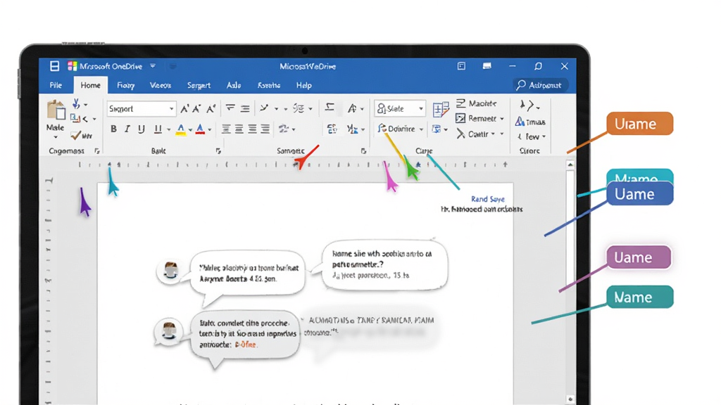 Microsoft OneDrive �� Office Э���༭����������Ϊ��Ļ�д򿪵�һ�� Word �ĵ����Ա��ж����ɫ�����������ǩ������Ϊ�ĵ��༭���棬�Ű����������Ϊ�ִ��칫�������ϸ�ڰ�����ɫ����������ע���ݡ�ʵʱ������ʾ�����ʸ��壬�ɾ����޶���Ԫ��