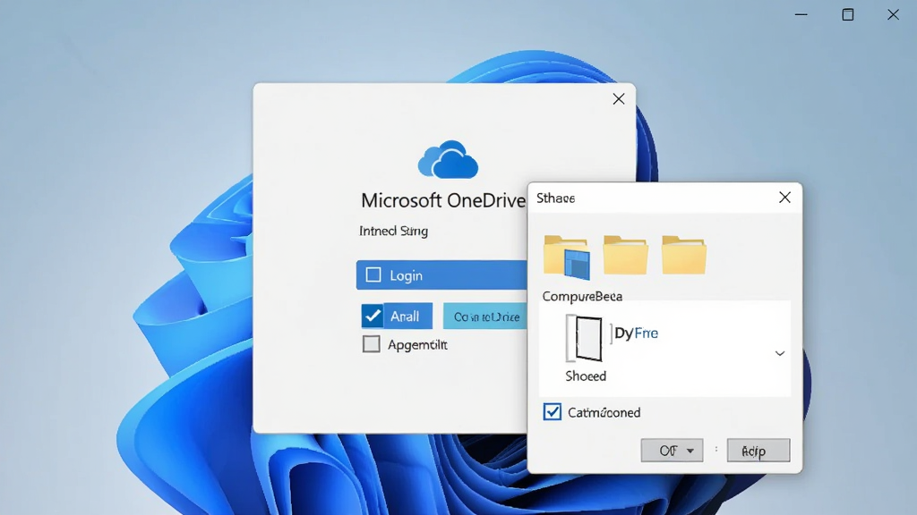 Microsoft OneDrive ��װ���ý����ͼ������չʾ��¼�������ļ���ѡ��Ի��򣬲���Ϊ���е������Ű����������Ϊ Windows 11 ϵͳԭ�� UI��ϸ�ڰ�����ɫ��ť����ѡ���ƶ�ͼ�꣬���ʸ��壬�ɾ����޶���Ԫ��