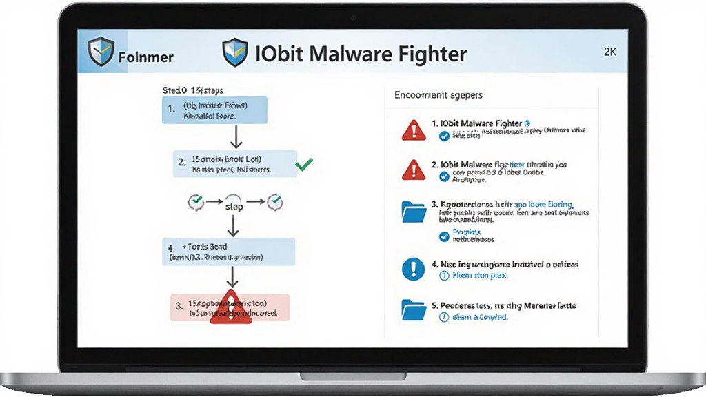 ��������Ϊһ̨�ʼǱ����ԣ���Ļ����ʾ��IObit Malware Fighter����������֪���棬���Ϊ��װ��������ͼ���Ҳ�Ϊע�������б���������ɫ����ͼ�����ɫ��ʾͼ�ꡣ����Ϊ���ҷ���ʽ���Ϸ����������ơ�IObit Malware Fighter�������Ϊ���˵���磬��ɫ��������ɫ�ͺ�ɫ��׺��ϸ�ڰ����������֡��Թ�ͼ�ꡢ�������ǡ��ļ���ͼ�ꡣ���������ɾ����޶���Ԫ�أ�2K�ֱ��ʡ�