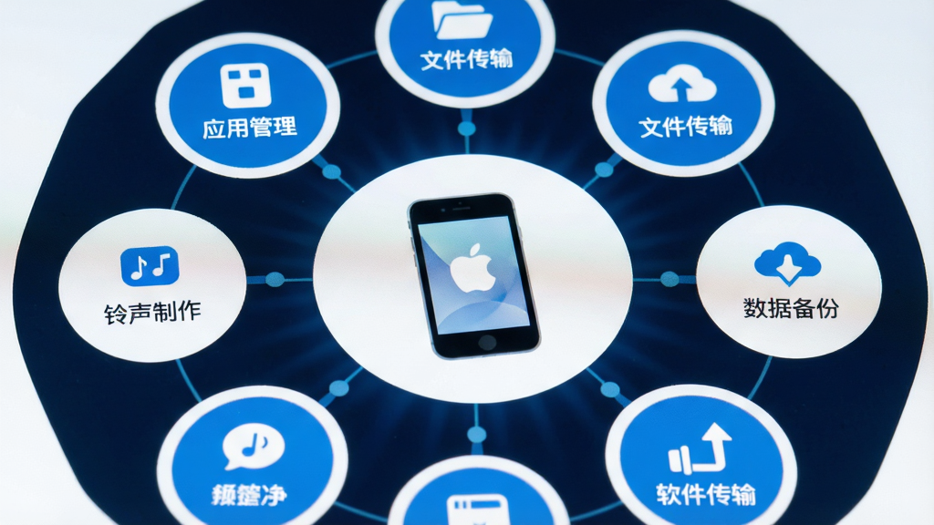 �����豸����������д����Ļ������ʾһ��iPhone�ֻ�ͼ�꣬��Χ�����Ÿ��ֹ���ģ��Բ�ΰ�ť��