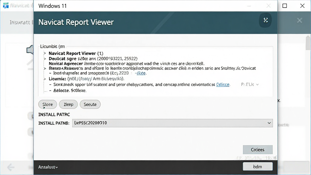 Navicat Report Viewer �� Windows 11 ϵͳ�ϵİ�װ�򵼽��棬����Ϊ��װ���ڣ�����Ϊ�����������Ű��࣬���Ϊ�ִ���װ����ϸ�ڰ�������Э���밲װ·��ѡ�񣬻��ʸ��壬�ɾ����޶���Ԫ�ء�