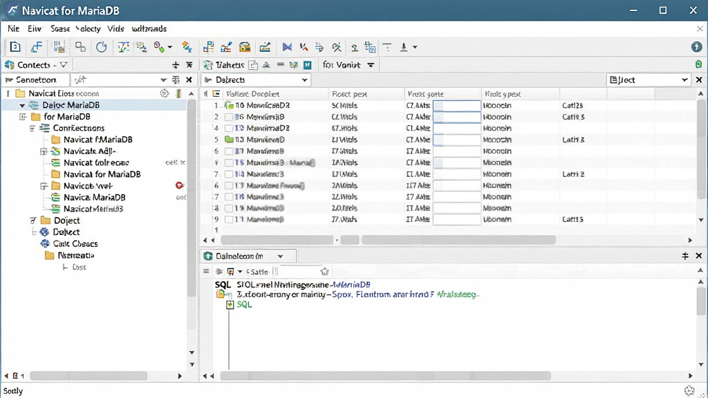 һ��չʾ Navicat for MariaDB �����������ͼƬ������Ϊ�������ڣ�����������б�����������Ҳ������ݱ��༭���򣬲����������Ű����࣬���Ϊ�ִ�����Ƽ��磬ϸ�ڰ���������ͼ�ꡢ��������SQL �༭����壬���ʸ��壬����ɾ����޶���Ԫ�أ�ͼ�а������� 