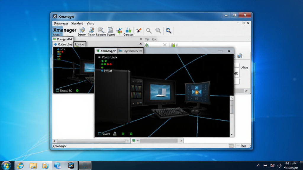 һ��չʾ Xmanager ��׼����������Ŀ���ͼƬ������������ Windows ���������ϴ��� Xmanager ��׼��������ڣ���������ʾ�Ŷ��Զ�� Linux ͼ�λ�Ӧ�ûỰ��ǩ�������Ǽ��ĿƼ�������ɫ�����������������־��У��Ű湤�������Ϊ�ִ�������ͼչʾ��ϸ�ڰ���������Ӱ��������ͼ�������״ָ̬ʾ�ƣ����ʸ��壬�ɾ����޶���Ԫ�ء�