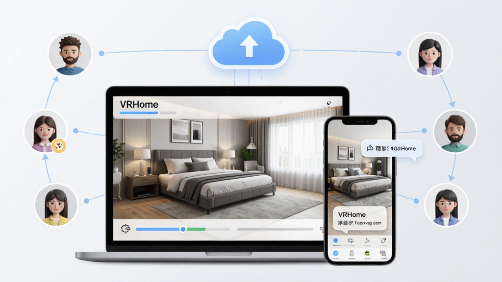 ������ʵ��װƽ̨VRHome���ͬ�����ƶ�Э��ʾ��ͼ������������һ̨�ʼǱ����Ժ�һ�������ֻ�������ʾͬһ��������Ʒ�������Ļ�Ϸ����ƶ�ͼ���ʾ�ƶ�ͬ������Χ�����Ŷ�λ�û���ͷ���ʾЭ����ע�����Ϊ��Լ�Ƽ��磬ϸ�ڰ���ͬ������������ע���ݣ����ʸ��壬����ɾ����޶���Ԫ��