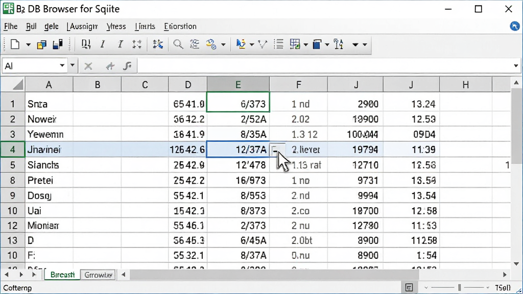 ��������չʾͼ����������ʾһ�����ӱ�����ʽ������������棬������д�š�DB Browser for SQLite�����������ж��ж������ݣ����ָ������ͣ��ĳ����Ԫ����׼���༭������Ϊ��ɫ�����������Ϊ�칫����������ϸ���ϱ����������������������룬����Ϊ���塢�ɾ��޶���Ԫ��