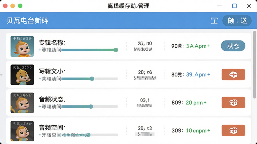 ���ߵ�̨���߻����������չʾ������Ϊ���ع���ҳ�棬����Ϊ�б���ʽչʾ�ѻ�����Ƶ���Ű����ר�����ơ��ļ���С������״̬�����Ϊ�������Ĺ��߷��ϸ�ڰ�����������ɾ����ť���洢�ռ���ʾ�����ʸ��壬����ɾ����޶���Ԫ�ء�