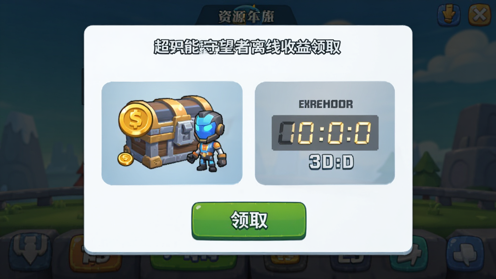 ����չʾ��������������������ȡ���棬��Ļ����ʾ��Դ���뵹��ʱ������Ϊ����ʽ��ƣ��Ű���У����Ϊ������ϷUI��ϸ�ڰ������ͼ�ꡢ����ֵͼ�ꡢ��ȡ��ť�����ʸ��壬�ɾ����޶���Ԫ��
