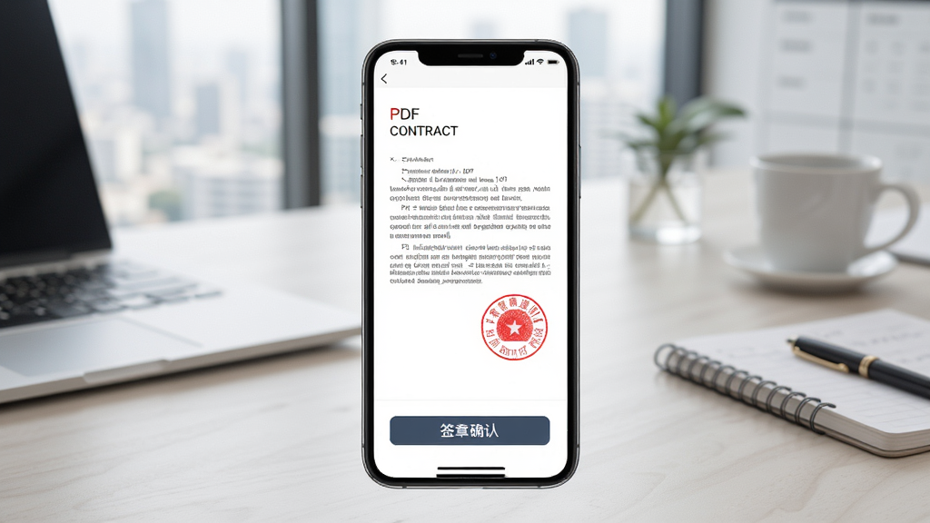 һ�Ŷ��ĵ�����ǩ�¹���չʾ���������ֻ���Ļ��ʾһ��PDF��ͬ�ļ����ļ����к�ɫ����ӡ�£���Ļ�·���ǩ��ȷ�ϰ�ť������Ϊ����칫���棬����ֱ�ۣ�����ִ���࣬ϸ�����������ʸ��壬�ɾ����޶���Ԫ��