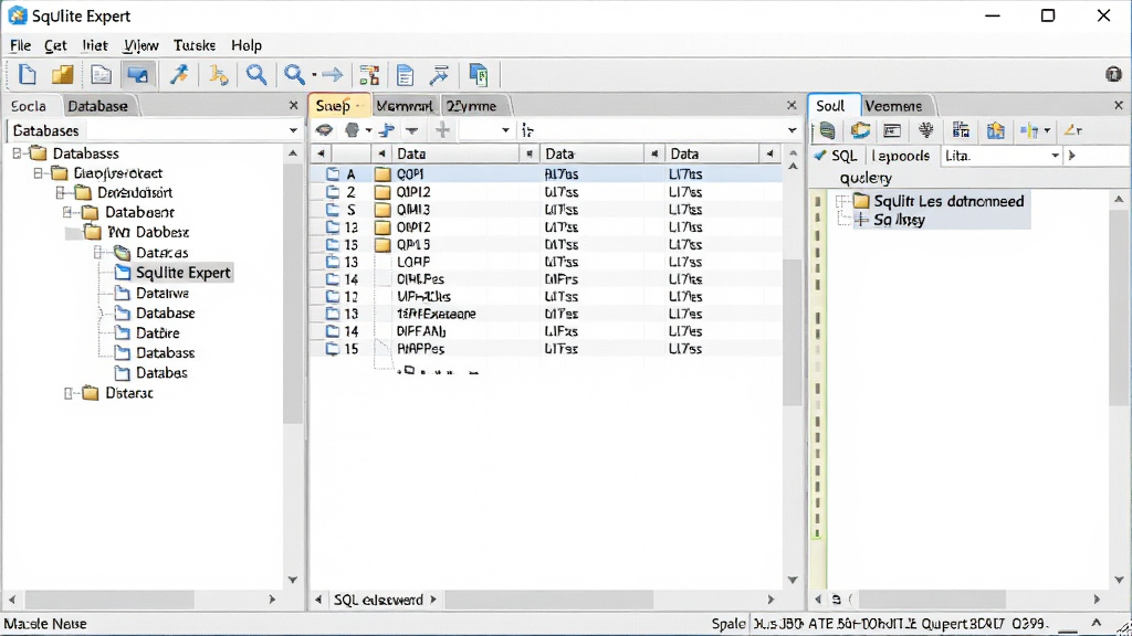 һ��չʾSQLite Expert���������ͼƬ������Ϊ���������ڣ���������ݿ���������б����Ҳ������ݱ�����ͼ��SQL��ѯ�༭�������������������Ű����룬���Ϊ�ִ�����Ƽ��磬ϸ�ڰ����˵�����������ͼ�ꡢ״̬����Ϣ����������������ɾ����޶���Ԫ��