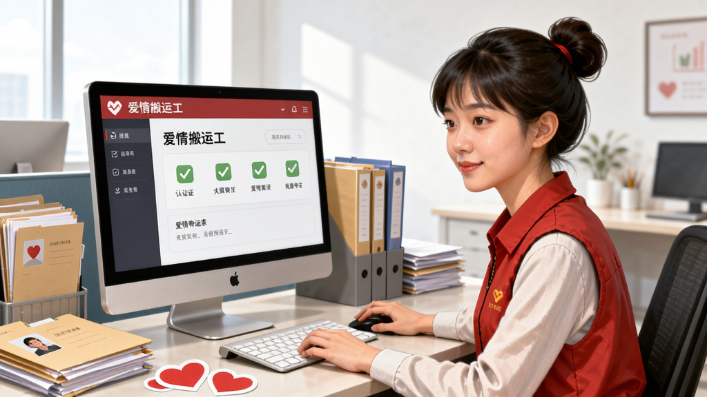һλ������ɫ���׵�����Ů�Ժ������ڰ칫��ǰ����ǰ�ǵ�����Ļ��ʾ��������˹�����̨��˽��棬���Ϸ����û������ͺ�ɫ������ֽ�������������İ칫�ң����Ϊдʵ�廭��ϸ�ڰ�����Ļ�ϵ���֤��ѡͼ����ļ��ѵ��������������ɾ����޶���Ԫ��