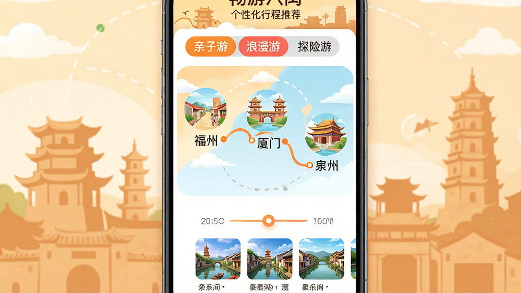 ��������Ϊ���ΰ���Ӧ�õĸ��Ի��г��Ƽ����棬�ֻ���Ļ����ʾһ��������·��ͼ���������ݡ����š�Ȫ�����ؾ��㣬��Ļ�Ϸ��С������Ρ��������Ρ���̽���Ρ���ǩ�л����·����г�ʱ�����뾰������ͼ������Ϊ�ֻ���Ļ����չʾ���Ű������ֲ㣬���Ϊ��ů�廭�磬ϸ����ʱ����������������ǩɫ�������������и�����ɫ������Ӱ�����ʸ��壬�ɾ��޶���Ԫ��