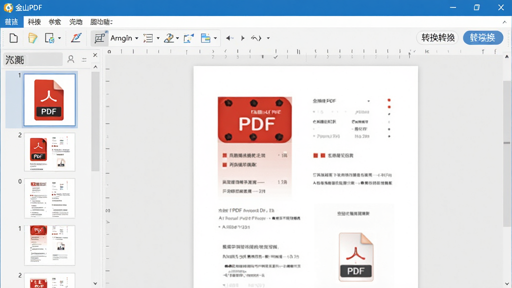 �������ơ���ɽPDF��������ȫòչʾ�����в��֣��Ϸ�Ϊ�˵������������Ϊ�ĵ�����ͼ�������Ҳ�ΪPDFҳ���Ķ����������Ű������ˣ����Ϊ�ִ��칫�������棬ϸ�ڰ���PDFͼ�ꡢ��ע��������ת����ť�������������ɾ����޶���Ԫ��