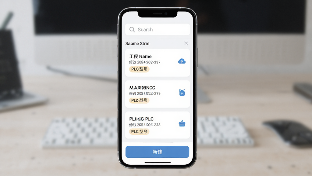 ����PLC���̹������棬����Ϊ�ֻ���ʾ�����б�ҳ�棬����Ϊ�������������в���Ƭʽ������Ŀ���ײ��½���ť���Ű����������Ϊǳɫ����UI��ϸ�ڰ����������ơ��޸����ڡ�PLC�ͺű�ǩ���Ʊ���ͼ�꣬���ʸ��壬�ɾ����޶���Ԫ��