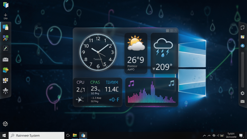 Rainmeter �����������������ַ������Ƥ������չʾ������Ϊһ���ִ���ʮ��� Windows �������棬����������ִ���ʱ�ӡ�������CPU ��غ�����Ƶ�׵�����С�������������ֲ��ż�Լͼ������ϵͳ״̬�������岼�ִ������£����Ϊ��ɫ�Ƽ��磬ϸ�ڰ�����͸��ĥɰ�ʸС��޺��Ч����������ͼ���뾫׼�������Ű棬��������������ɾ����޶���Ԫ��