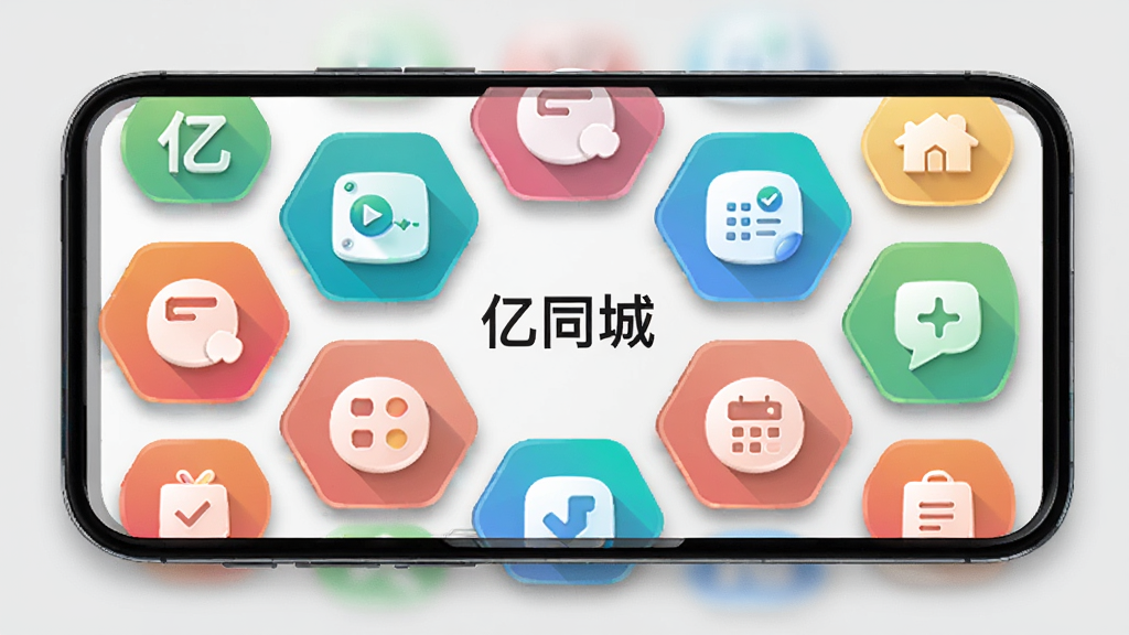 ��������Ϊ�ֻ���Ļƽ��չʾ�����ͬ��APP�Ĺ���ģ��ͼ�꣬���ֳʷ���״���������У��Ű�����Գơ����Ϊ��Լ����磬ϸ����ͼ�����������Ӱ�뽥��ɫ�ʣ�����Ϊǳ��ɫ�����ʸɾ����޶���װ�Σ�����λ����ʾ����ͬ�ǡ����֡�