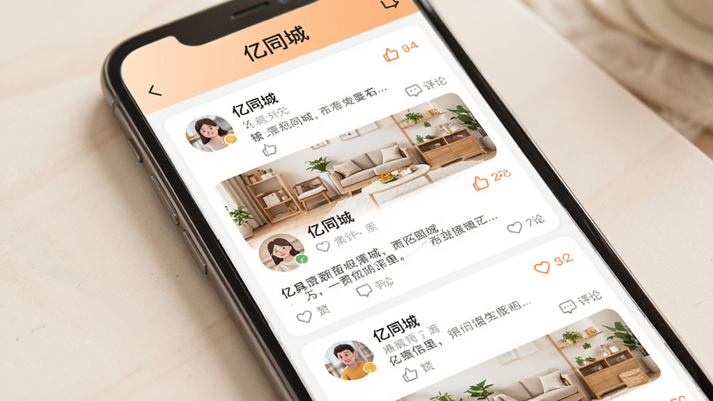 ��������Ϊ�ֻ���Ļչʾ��ͬ��APP��������Ϣ��ҳ�棬����Ϊ�ٲ�����Ƭʽ���У��Ű�������¡����Ϊ��ܰ�����ϸ���Ͽ�Ƭ�����û�ͷ�������������������ͼ�ꡣ����ϸ�壬ɫ����ͣ��ɾ�������Ԫ�أ����涥�����С���ͬ�ǡ�������