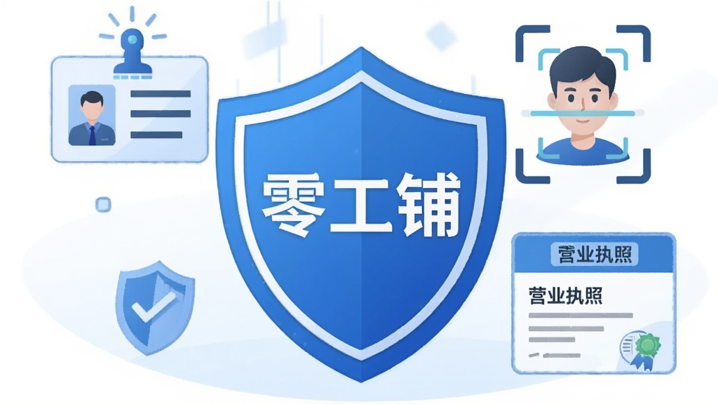 һ��չʾ�㹤��ʵ����֤���̵Ĳ廭����������һ������ͼ�꣬������д�š��㹤�̡�������������Χ����������֤������ʶ��ɨ���Ӫҵִ�յ�Ԫ�أ����Ϊ��ȫ�ɿ�����ɫ���������������ɾ����޶���Ԫ��
