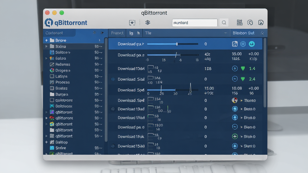 һ��չʾ qBittorrent ��������������ֲ廭�������������������ڣ����Ϊ�����б����Ҳ�Ϊ���������б������������ִ�����ɫ���ɫΪ��ɫ��������Ϊ�ɾ���ǳ��ɫ���滷��������ͻ�����������������дʵ�Ƽ��У�ϸ�ڰ����������������ٶ�ͼ�������ӽ�����ͼ�꣬���ʸ��壬�ɾ����޶���Ԫ��