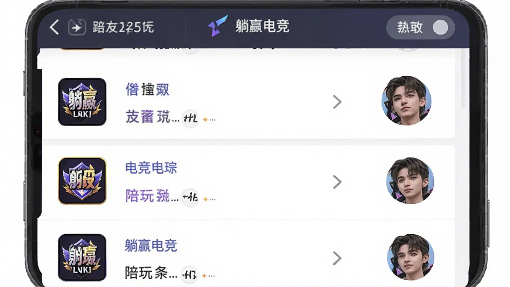 ��������Ӯ�羺����ɸѡ���棬����Ϊ�ֻ�Ӧ�ý�ͼ���Ű�����б���ɸѡ�������Ϊ��ƽ���羺UI��ϸ�ڰ�����Ϸͼ�ꡢ��λ���¡�ɸѡ������ǩ������ͷ�񣬻�������ʾ���֡���Ӯ�羺�������ʸ��壬�ɾ����޶���Ԫ��