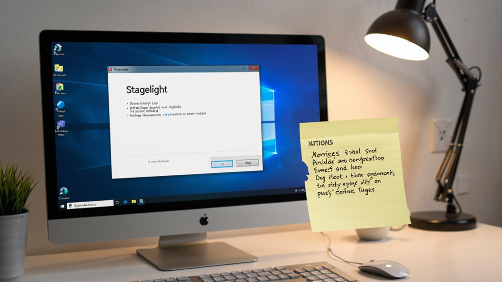 һ̨ Windows �������棬��Ļ����ʾ Stagelight ��װ�򵼽��棬�Ա߷���һ��д��ע������ı�ǩ������Ϊ����������������ƹ���ͣ����дʵ��ϸ�����������ʸɾ��������в���������
