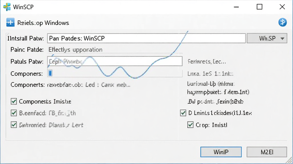 WinSCP �� Windows �����ϵİ�װ�򵼽����ͼ����ʾ��װ·��ѡ��������ѡѡ�������������ť��ע��ȷ������Ϊ��ɫ�����ʸ��壬�޶���Ԫ��