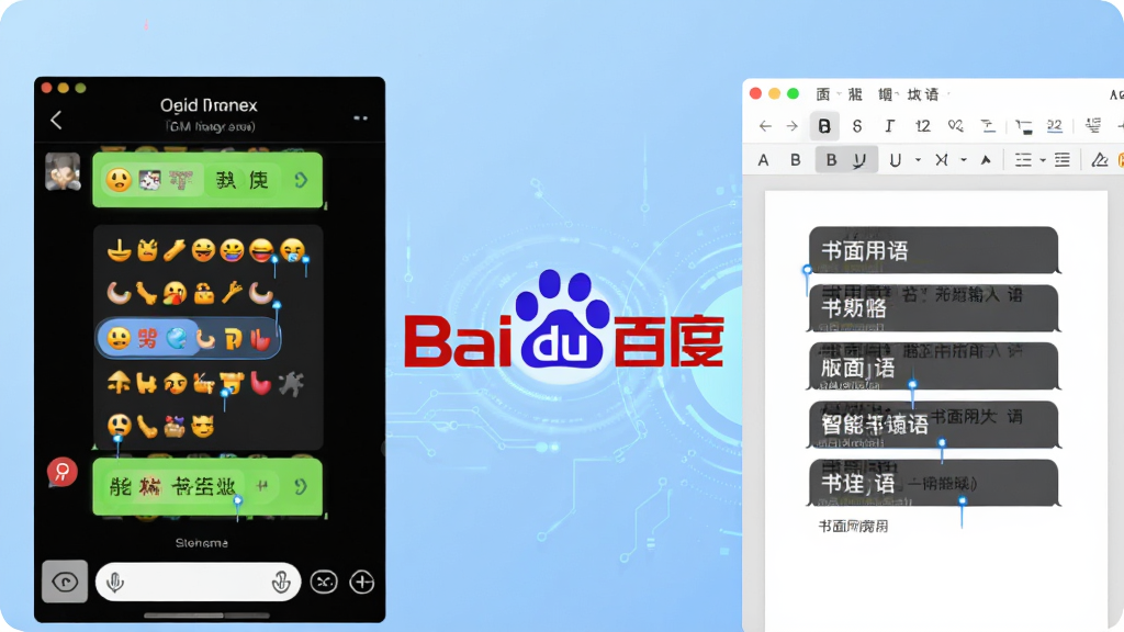 �ٶ����뷨��������ܳ������빦����ʾͼ���������Ϊ������������չʾ������ź�ѡ�ʣ��Ҳ�Ϊ�ĵ��༭����չʾ���������ѡ�ʣ��м��ðٶ����뷨�����logo���ӣ�����Ϊ����ɫ����Ƽ����ϸ��չʾ��ѡ�ʸ��������λ�á����������Σ������������ɾ��޶���Ԫ��