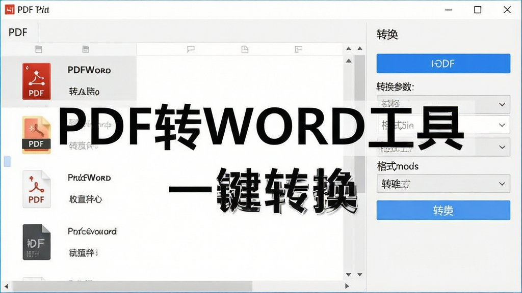 һ��չʾPDFתWORD������������Ŀ�����ͼ������Ϊ����������λ�ڻ������룬�����������ʾPDF�ļ��б����Ҳ�Ϊת������������壬�Ű������������Ϊ�ִ���ƽ���칫�������ϸ�ڰ�����ɫת����ť���ĵ�ͼ�ꡢ��ʽѡ�������򣬻��ʸ���ɾ����޶���Ԫ�أ����������ֱ�ע��PDFתWORD���ߡ��롰һ��ת������