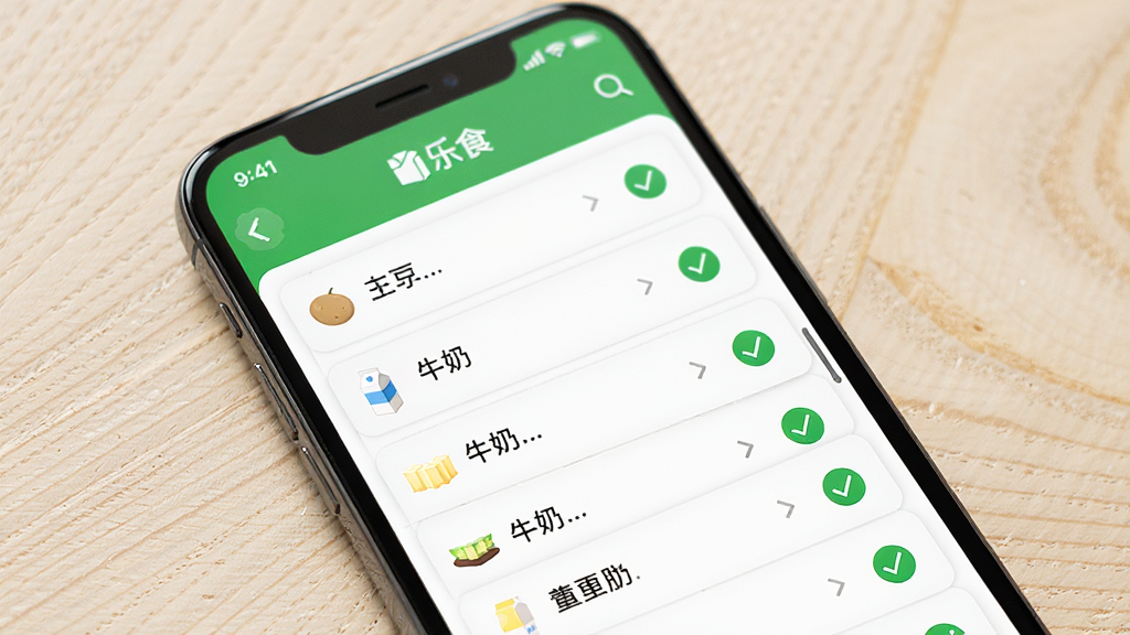 �ֻ���Ļ��д����ʾ��ʳ������ʳ���嵥����ҳ�棬�嵥������������ţ�̡����͵���Ŀ���Ա���һ����ɫ�Թ�ͼ�꣬������ǳɫľ�����棬����Լ�ɾ������ʸ��壬������Ԫ�ء�
