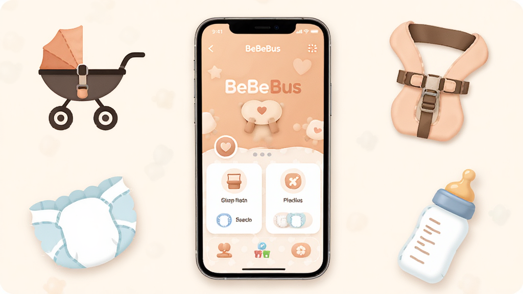 ��������BeBeBus������Ϊһ��ĸӤ�����豸����Ӧ�ý��棬���ֲ����ֻ���Ļ����չʾ���Ű��������򣬷����ܰ�ִ���ϸ�ڰ���Ӥ����ͼ�ꡢ����ͼ����ֽ���ͼ�κ���ƿԪ�ػ����ֻ������ʸ��壬�ɾ����޶���Ԫ��