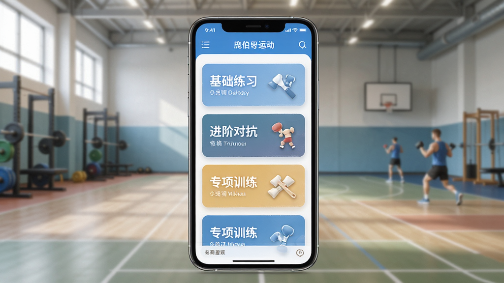 �Ӳ����˶�APP���Ի�ѵ������ѡ����棬����չʾ�ֻ���Ļ���г�����ѵ��ģʽ��Ƭ������������ϰ�����׶Կ���ר��ѵ����ѡ�����Ϊ�˶����ݣ����������¼�࣬�Ű�����ϸ�ھ��£����ʸ��壬�ɾ��޶���Ԫ��