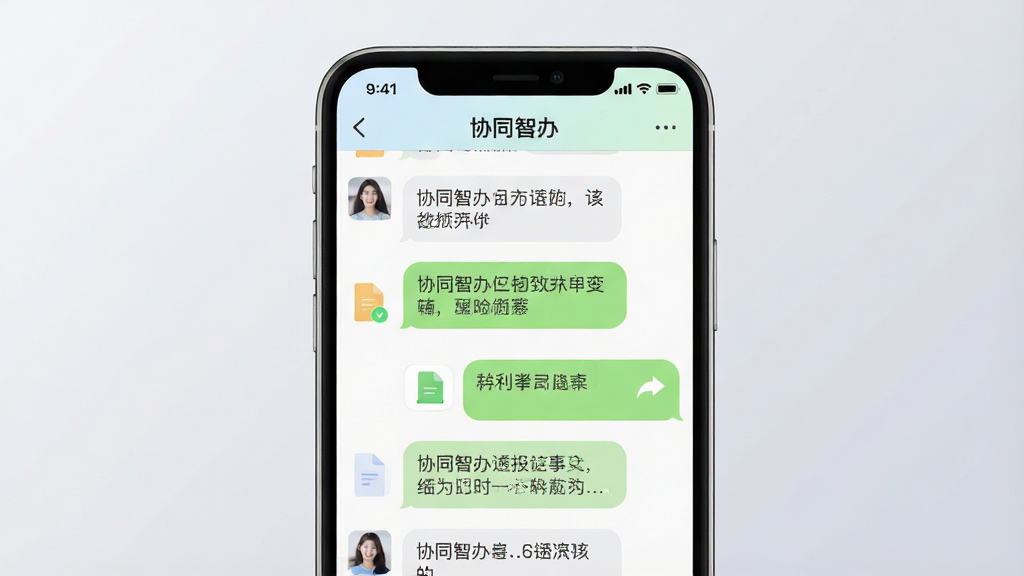 һ��չʾЭͬ�ǰ켴ʱͨѶ�����ͼƬ������Ϊ�ֻ���Ļ��ʾȺ�ĶԻ����ڣ������ڰ���������Ϣ���ļ��������ݣ�����Ϊ�ֻ�����չʾ�����Ϊ����ǳɫ�Ƽ��磬ϸ������������Բ�󣬶�����������ʾ��Эͬ�ǰ족������Ϊ��ͽ���ǳ�ң����ʸ���ɾ��޶���Ԫ�ء�