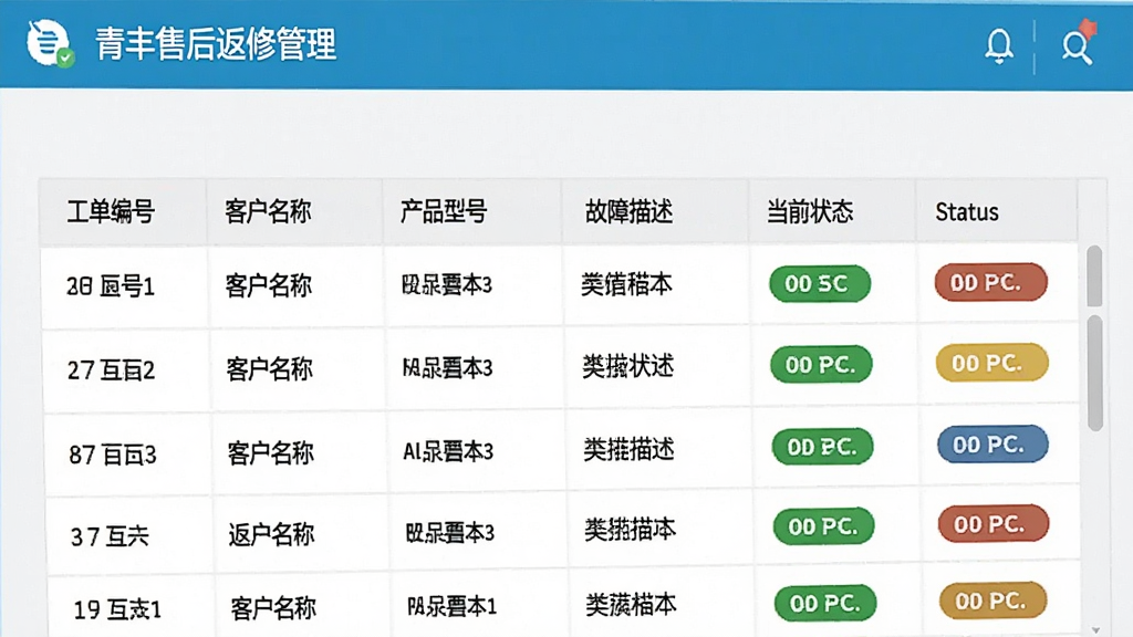 ���޹�������������д������չʾ����ۺ��޹��������еĹ����б�ҳ�棬�����������г�������š��ͻ����ơ���Ʒ�ͺš�������������ǰ״̬���ֶΣ�״̬���ò�ͬ��ɫ��ǩ���֣�������רҵ��࣬���������ɶ������ʸɾ���������Ԫ��