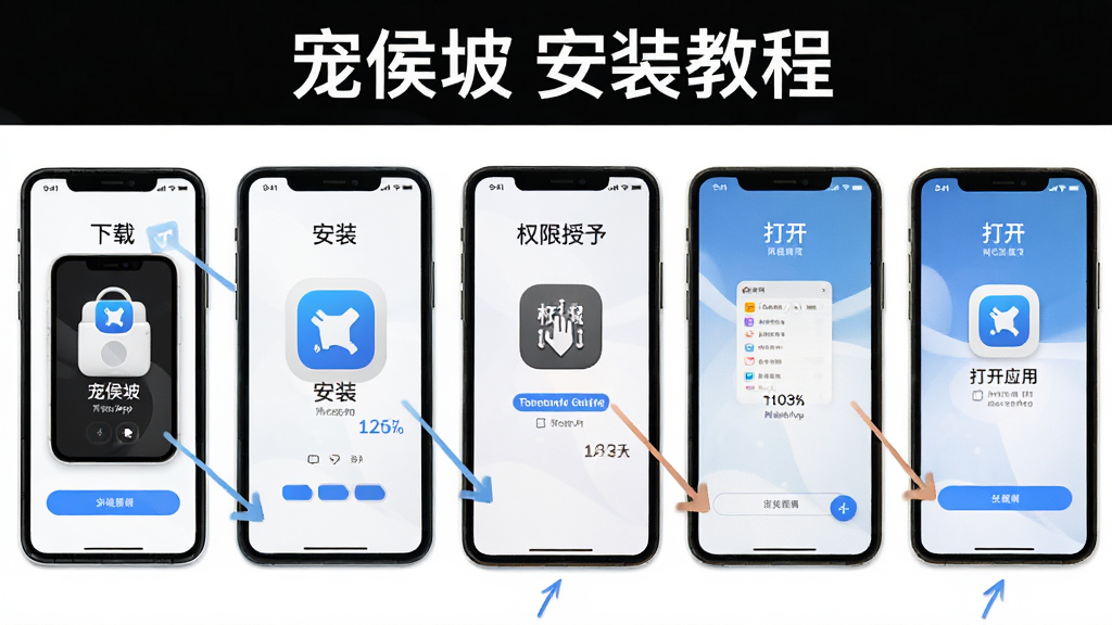 һ�ų���°�װ����ʾ��ͼ��������չʾ�ֻ���װ�����App�Ķ�������ͼ���������ء���װ��Ȩ�����衢��Ӧ�õȻ��ڣ�ͼƬ��������ˣ�����������ͼ�����ֱ�ע������� ��װ�̡̳�