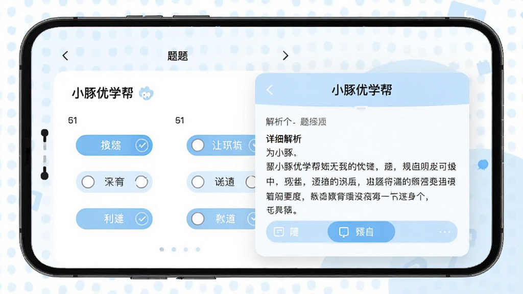 ������С����ѧ��App�����ϰ�����ͼ������Ϊ�ֻ���Ļ����չʾ����Ļ�ڳ���ѡ�������ҳ�����ϸ�����������Ű�Ϊ���½ṹ�������������Ϊ�ִ�����App��ƽ����ƣ�ϸ�ڰ�����Ŀ��š�ѡ�ť���������ֺ�