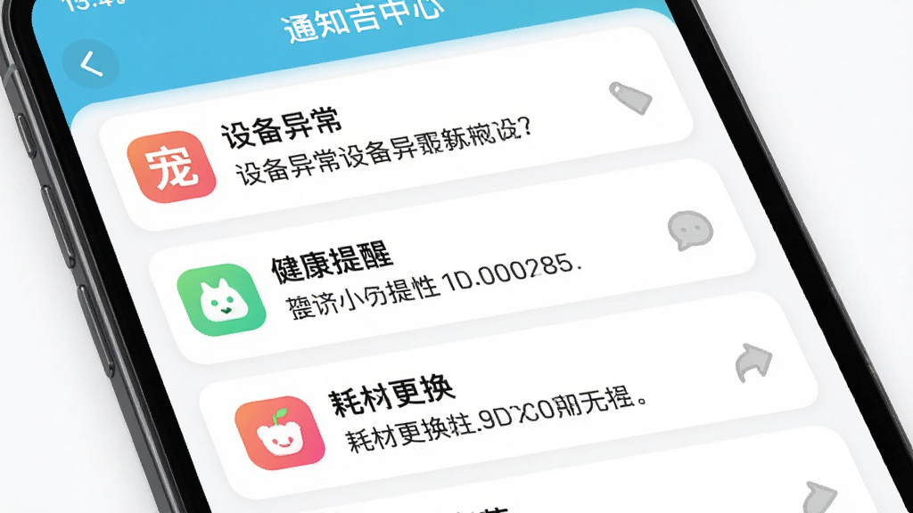 һ��չʾ��С��App��Ϣ֪ͨ���ĵĽ���ͼ���������ж���֪ͨ��Ƭ���ֱ��ע�豸�쳣���������ѺͺĲĸ��������ͣ�����Ϊ�б�ʽ�����Ϊ��ˬ��Լ��ϸ�ڰ�����ͬ��ɫ��ͼ�������������˵�������ʸ��壬�ɾ����޶���Ԫ��