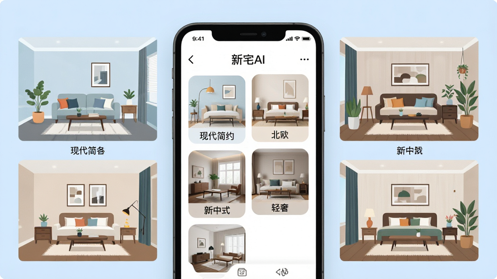 һ����լAI�������Ƽ����ܵ�չʾͼ������������һ���ֻ�����Ļ����ʾ��լAI�ķ��ѡ����棬���������ִ���Լ����ŷ������ʽ�����ݡ���ʽ�ȷ���ǩ���ֻ�����ֱ�չʾ��ͬ���ķ���Ч��ͼ����������͵ĵ���ɫ�����Ϊ���±�ƽ�廭��ϸ�ڰ�������ǩ������Ч��ͼ���ֻ�����Ԫ�أ����ʸ��壬�ɾ����޶���Ԫ��