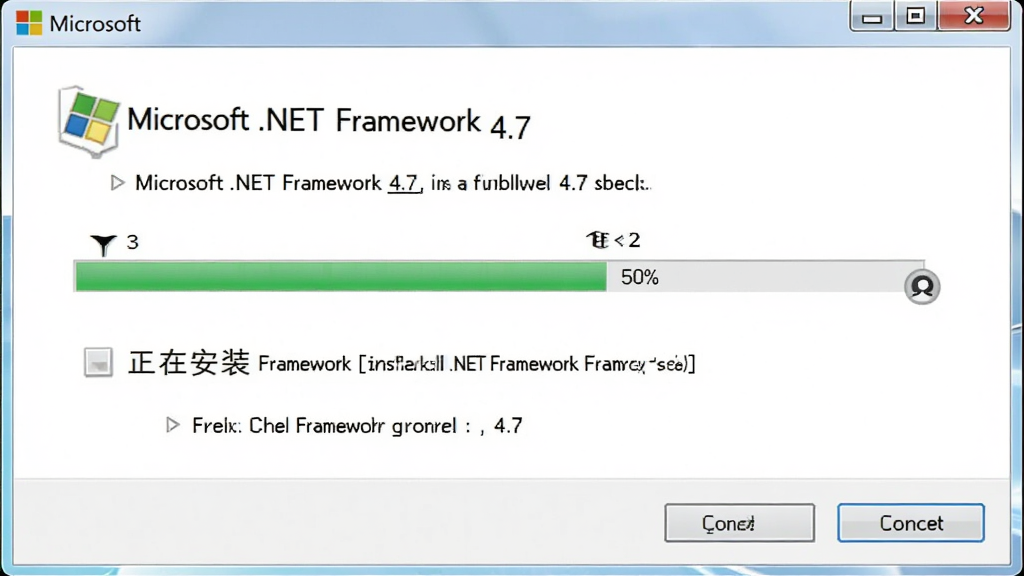 һ��չʾ Microsoft .NET Framework 4.7 ��װ���Ⱥ�ע�������ͼƬ�������ǵ�����Ļ�ϰ�װ�򵼵Ľ���������ʾ���֣�����Ϊ���У��Ű��࣬���Ϊдʵ�����ͼ��ϸ�ڰ����������ٷֱȡ�ȡ����ť�͡����ڰ�װ�����������ʸ��壬�ɾ��޶���Ԫ��