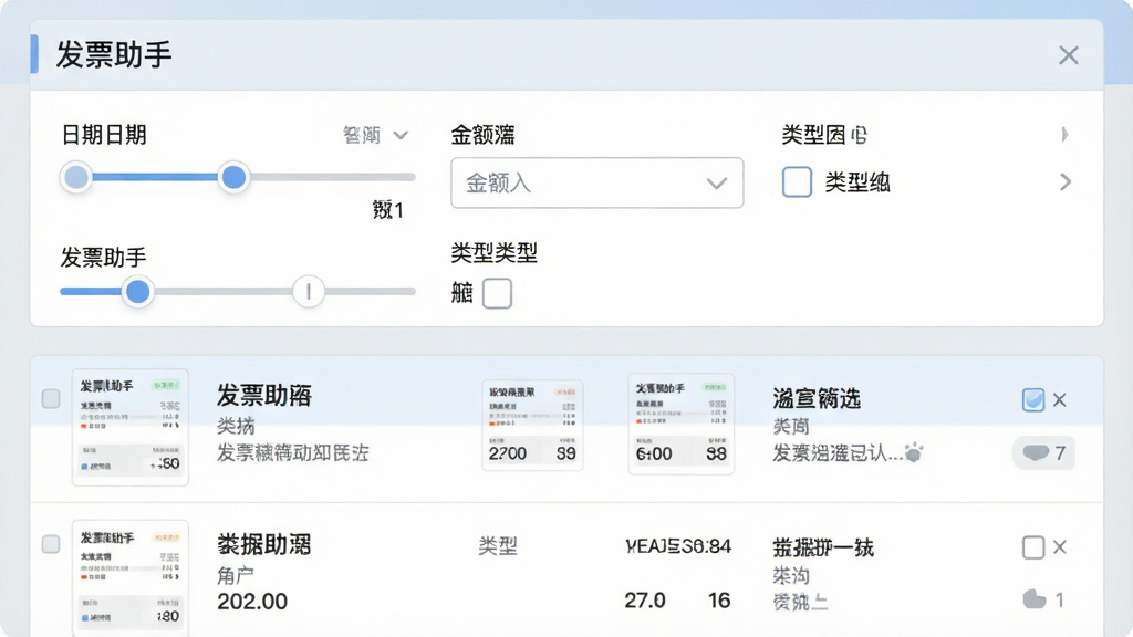 一张展示智能分类筛选功能的AI生图,画面主体是一个带有多个筛选维度的控制面板,面板上标注