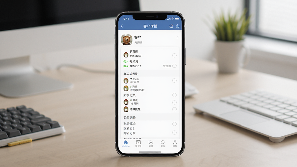 �������̼Ұ�ͻ��������棬�ֻ���Ļ��ʾ�ͻ��б��Ϳͻ�����ҳ�棬������ϵ��ʽ�빺���¼������Ϊ���칫���棬���Ϊ�ƶ�Ӧ�ý���չʾ����ͼ������ϸ�ڷḻ�����ʸɾ����޶���Ԫ��