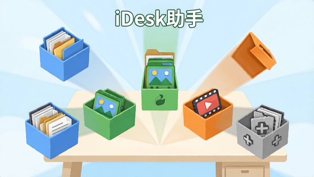 iDesk�������ܷ��๦��չʾͼ������Ϊ�����ļ��Զ����벻ͬ��ɫ���ɺеĶ�Ч����������Ϊ����������������ɢ���Ű�ʷ���״�����Ϊ��ͨ��ƽ�廭�磬ϸ�ڰ�����ɫ�ĵ��С���ɫͼƬ�С���ɫ��Ƶ�С���ɫ��ݷ�ʽ�У����������ɾ����޶���Ԫ�أ������б�ע����