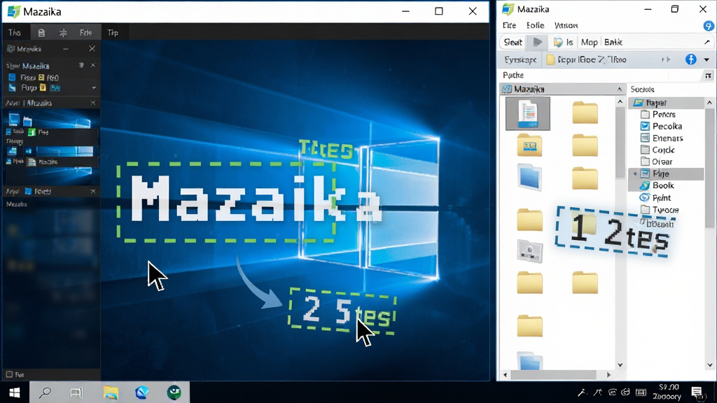 һ��չʾ Mazaika ������ Windows ���������еĽ̳̽�ͼ�����������������������Աߵ�Сͼ���ļ��У�����Ϊ����������ڡ��Ҳ��ļ�����Դ���������Ű�ֱ�ۣ����Ϊ��ѧ��ʾ��ϸ�ڰ������ָ�롢������ע�򡢲����ţ������д����������� 