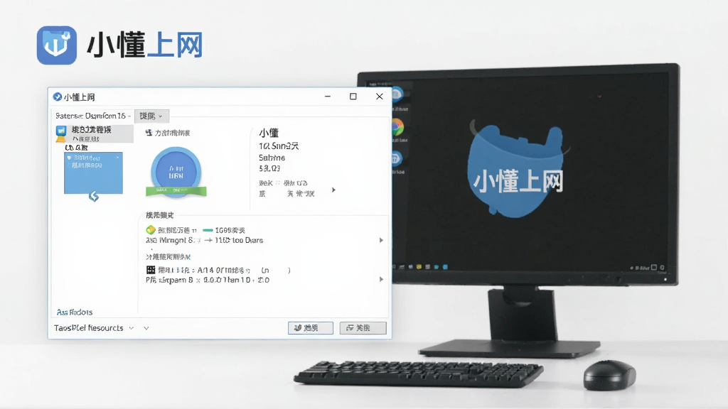 一张展示小懂上网在电脑后台低资源占用的图片,画面中显示任务管理器界面和软件运行状态,整体风格简约,带有小懂上网标识,画面干净,画质清晰