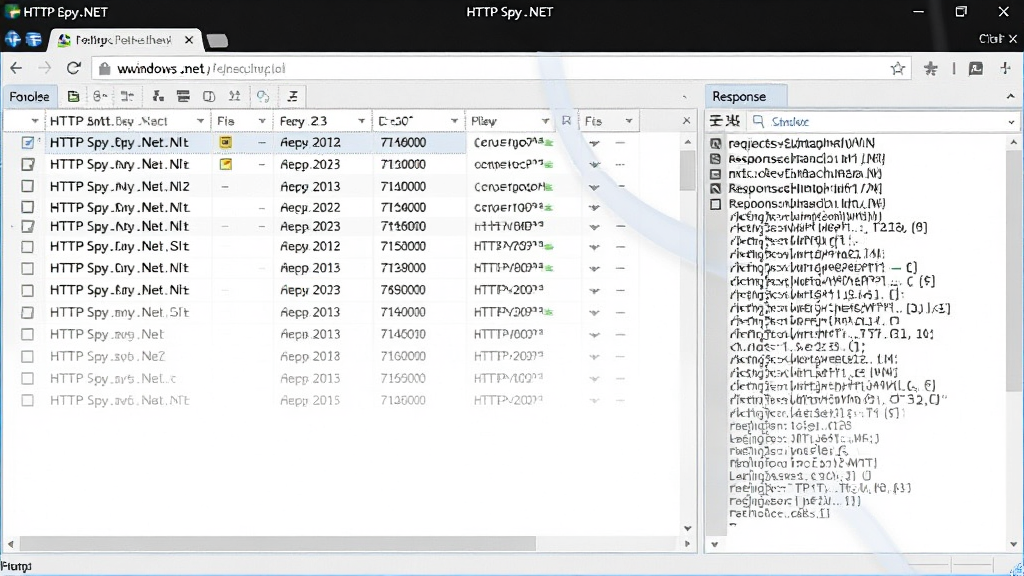 HTTP Spy .NET 在Windows电脑上运行的界面截图,画面中软件正在捕获浏览器发出的HTTP请求,列表显示多条记录,右侧面板展示详细的请求头和响应内容,界面干净,文字清晰,画质良好,无多余元素