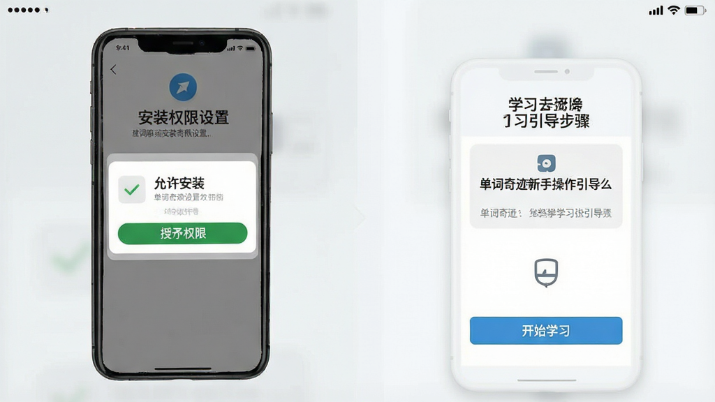 һ�ŵ����漣���ֲ�������ͼ������Ϊ�ֻ���Ļ����ʾ��װȨ�����ý�����ѧϰ�������裬�������С�������װ��������Ȩ�ޡ�����ʼѧϰ���Ȱ�ť������Ϊǳ��ɫ���ɫ���䣬�������ֱ�ۣ�ϸ����ȷ�����ʸɾ��޶���Ԫ��