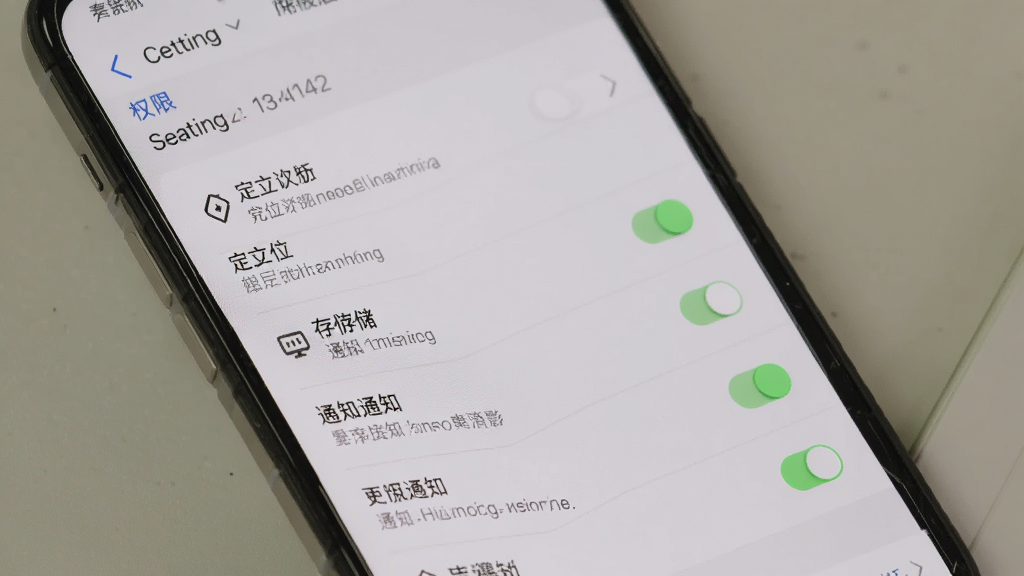 手机屏幕显示飞包应用设置页面,主体为权限管理列表,布局为纵向排列,排版清晰,风格为系统设置风,细节包括定位、存储、通知等权限开关和说明文字,画质高清,干净,无多余元素