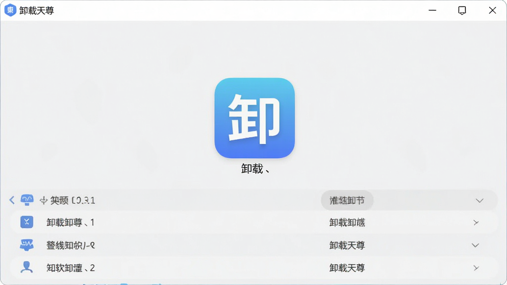 软件名称“卸载天尊”主界面全貌,居中展示软件图标与卸载列表,浅色背景,干净简洁,画质清晰,无多余元素