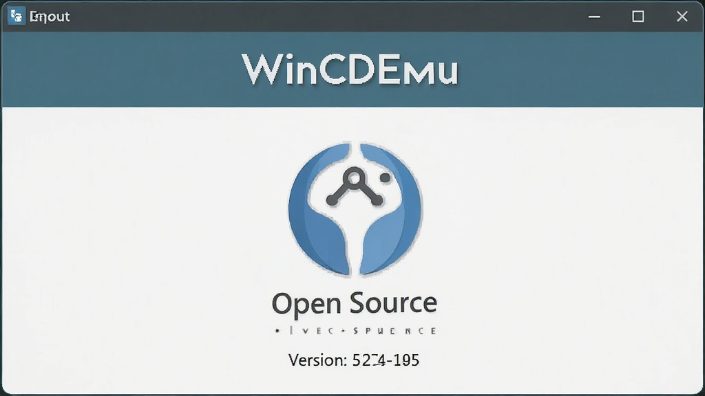 WinCDEmu 软件关于界面与开源标志,主体为软件信息窗口,布局中央显示开源协议图标,排版简洁,风格为清新极简,细节包含“Open Source”字样和软件版本号,画质清晰,干净,无多余元素